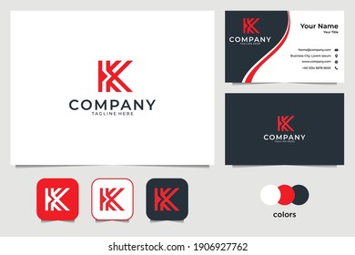 letra K con diseño de logotipo rojo con flecha y tarjeta de visita