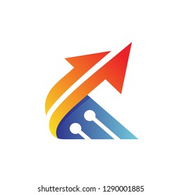 Letter K Arrow Tech Logo Design