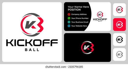 Letter K B monogram sport logo design with business card template.
