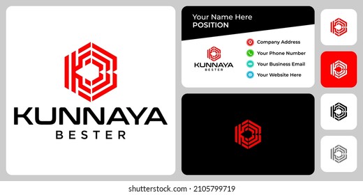 Letter K B monogram sport logo design with business card template.