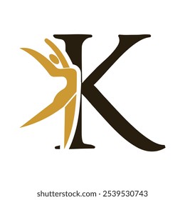 Letter with K Ballet Dancer Logo Design. Ballerina Logo icon vector