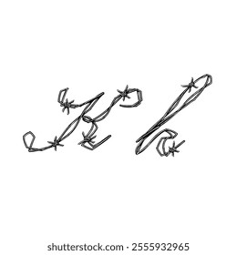 letter K Barbed wire hand drawing vector isolated on white background.