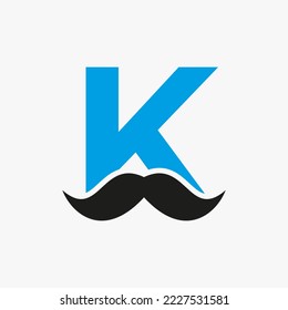 Letter K Barbershop Logo Design. Hairstylist Logotype For Mustache Style and Fashion Symbol