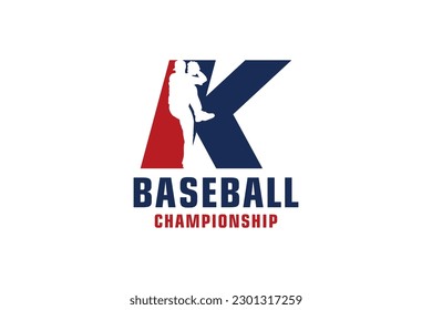 Letter K with Baseball Logo Design. Vector Design Template Elements for Sport Team or Corporate.