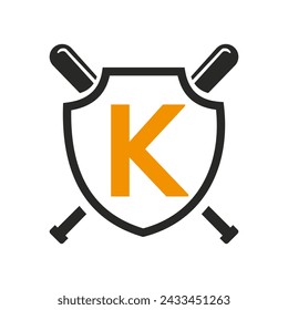 Letter K Baseball Logo Design Vektor-Vorlage. Symbol für Baseballklub