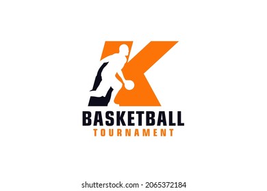 Letter K with Basketball Logo Design. Vector Design Template Elements for Sport Team or Corporate.