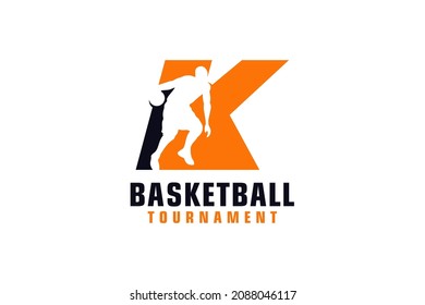 Letter K with Basketball Logo Design. Vector Design Template Elements for Sport Team or Corporate.