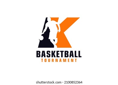 Letter K with Basketball Logo Design. Vector Design Template Elements for Sport Team or Corporate.