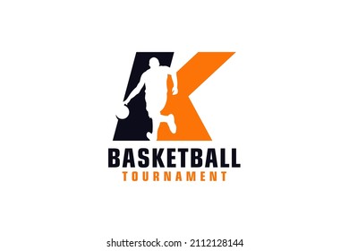 Letter K with Basketball Logo Design. Vector Design Template Elements for Sport Team or Corporate.