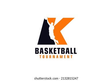 Letter K with Basketball Logo Design. Vector Design Template Elements for Sport Team or Corporate.