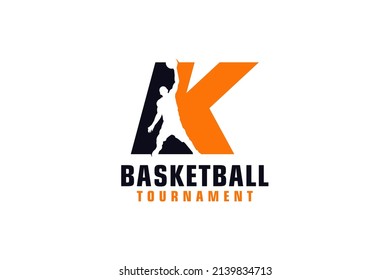 Letter K with Basketball Logo Design. Vector Design Template Elements for Sport Team or Corporate.