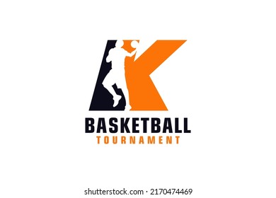 Letter K with Basketball Logo Design. Vector Design Template Elements for Sport Team or Corporate.