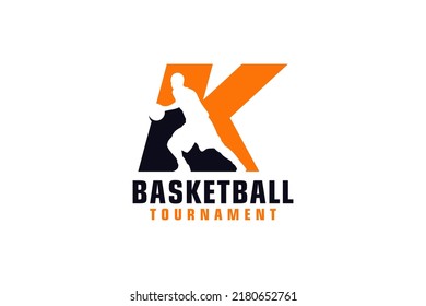 Letter K with Basketball Logo Design. Vector Design Template Elements for Sport Team or Corporate.