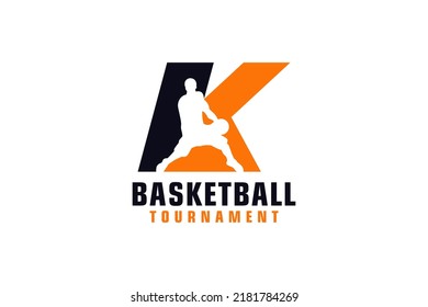 Letter K with Basketball Logo Design. Vector Design Template Elements for Sport Team or Corporate.