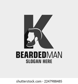 Letter K Bearded Man Logo Design Template Inspiration, Vector Illustration.