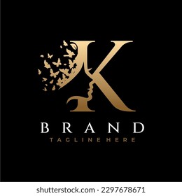 Letter K Beauty Butterfly Crown Logo Design