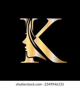 Letter K Beauty Spa Logo Concept With Woman Face Icon Vector Template