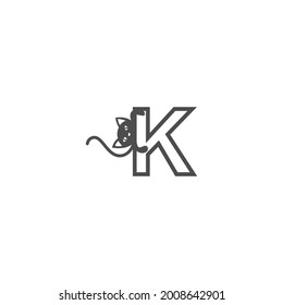 Letter K with black cat icon logo design template vector