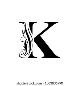 letter K. Black flower letter   Beautiful capital alphabet 
