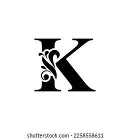 letter K black . flower  letters. Vintage ornament initial Alphabet. Logo vector 
