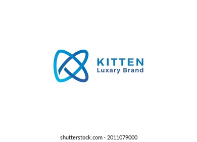 Letter K blue color creative simple line art technological business logo