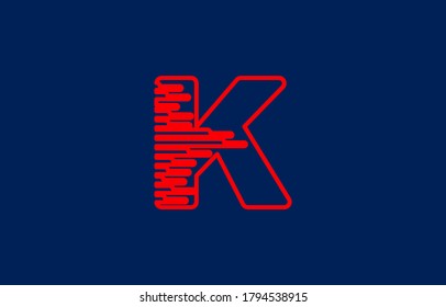 Letter K with blue and red color logo icon. Alphabet line design for company and business