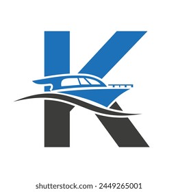 Letter K Boat Logo Concept For Sailboat, Shipping Symbol. Yacht Sign