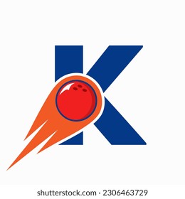 Letter K Bowling Logo. Bowling Ball Symbol With Red Moving Ball Icon