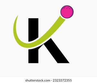 Letter K Bowling Logo. Bowling Ball Symbol With Moving Ball Icon