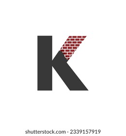 Letter K with Brick Wall logo vector design building company, Creative Initial letter and wall logo template