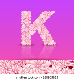 The letter K. Bright floral element of colorful alphabet. Summer floral ABC element in vector.