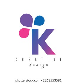Logo de puntos de letra K y burbuja con vectores de burbujas rosadas púrpura Ilustración
