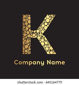 Letter K Bubbles Vector. Gold Bubble Design Vector Illustration. Letter vector design template elements for your application or corporate identity.
