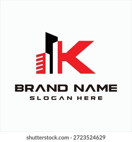 Letra K Construir concepto de construcción logo diseño Vector Plantilla