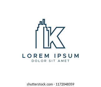 Letter K Building Line Vector Logo Design Template