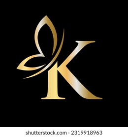Letter K Butterfly Logo Concept For Luxury, Beauty, Spa and Fashion Symbol