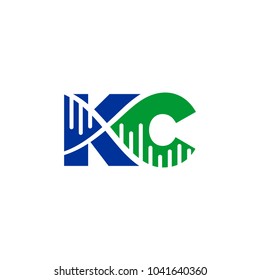 letter K and C vector logo. DNA icon.