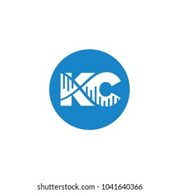 letter K and C vector logo. DNA icon.
