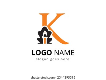 Letter K With Candle Logo  Design Vector Template. For Event, Celebration and Party Symbol