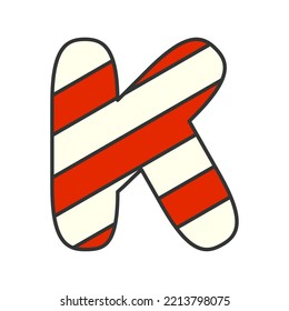 Letter K Candy Cane, vector illustration