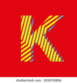 letter K, capital letter for advertising or editable editorial use, vector texture with lines