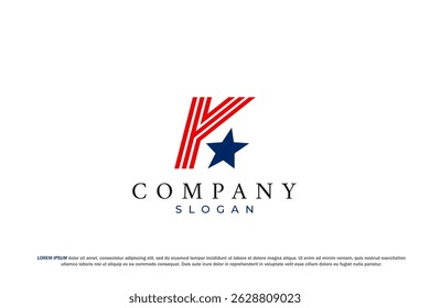 letter k capital american usa flag star logo