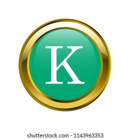 letter K capital letter classic in golden brooch with emerald blue color, editable vector