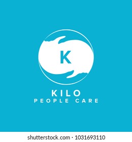 Letter K care icon.Hand help care logo template