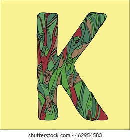 Letter K. Cartoon abstract alphabet. Font type. Vector stock illustration. 