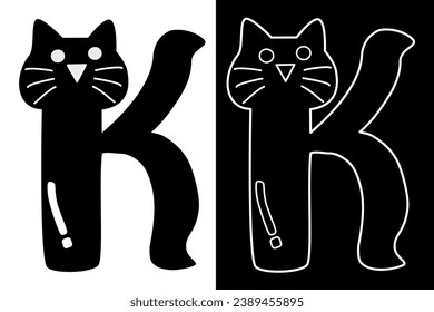 letter K and cat alphabet vector design for icon, symbol or logo. K initial logo. suitable for pet shop logo