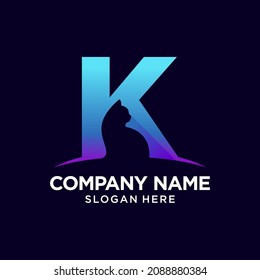 Letter K Cat Logo Design Template Inspiration, Vector Illustration.