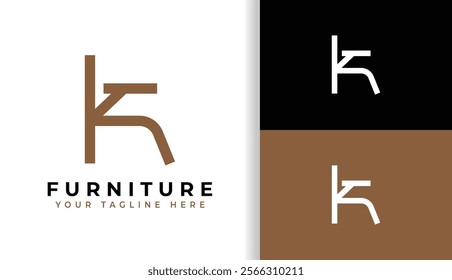 Letter K with Chair Logo for Furniture, Armchair Logo Combine with Letter K