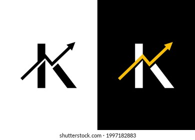 Letra K con el concepto de flecha de gráfico hacia arriba. Muy adecuado para varios fines comerciales, también para ícono, símbolo, nombre del logo y muchos más.