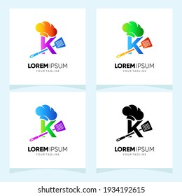 Letter K Chef Hat with Spatula Logo Design Vector Icon Graphic 